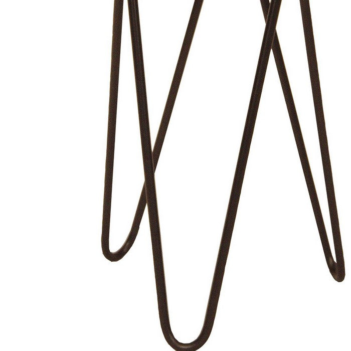 Leatherette Round Backless Stool with Hairpin Metal Legs, Cherry Brown