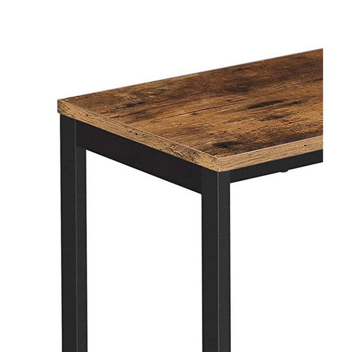 Industrial Wood and Metal Side Table with Open Mesh Shelf, Brown and Black