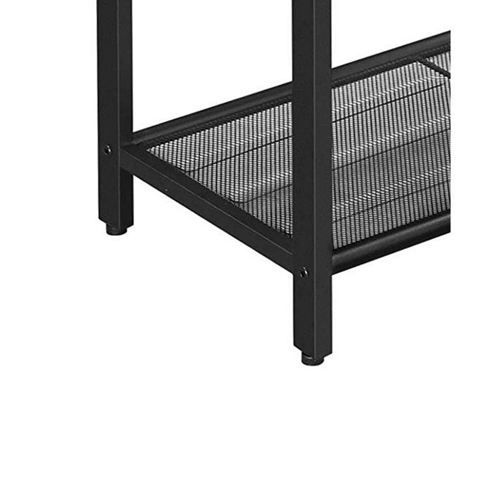Industrial Wood and Metal Side Table with Open Mesh Shelf, Brown and Black
