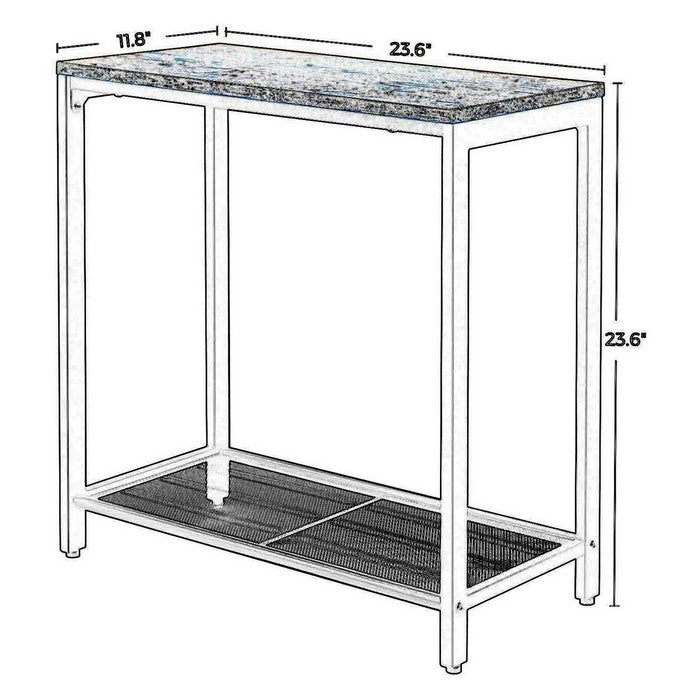 Industrial Wood and Metal Side Table with Open Mesh Shelf, Brown and Black