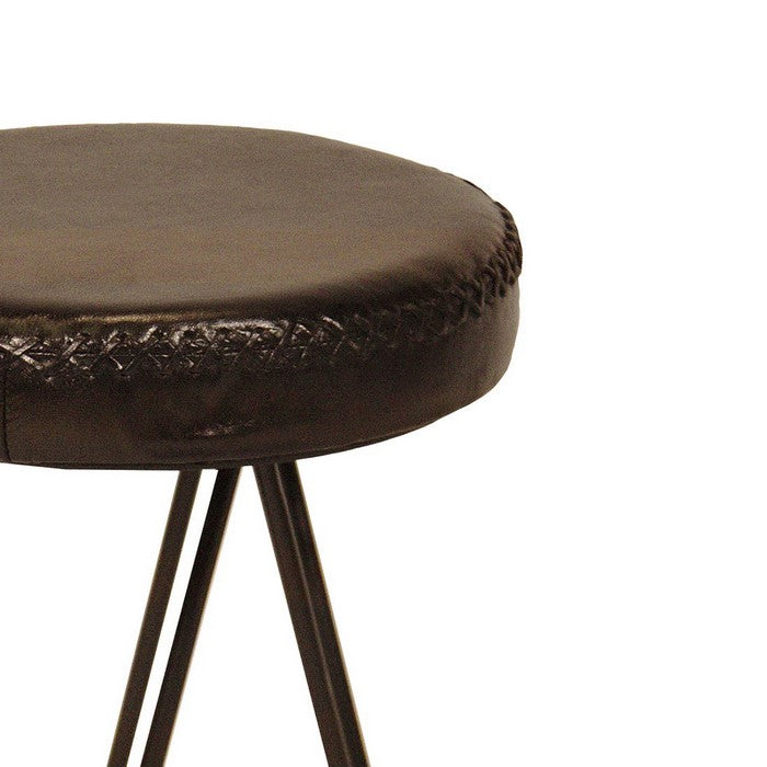 Leatherette Round Backless Stool with Hairpin Metal Legs, Brown