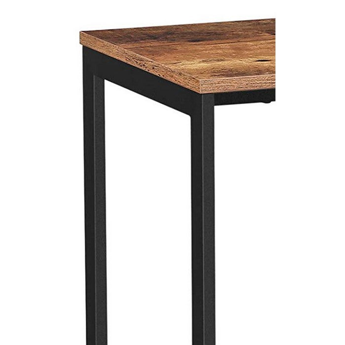Wood and Metal Frame Side Table with Open Mesh Shelf, Brown and Black