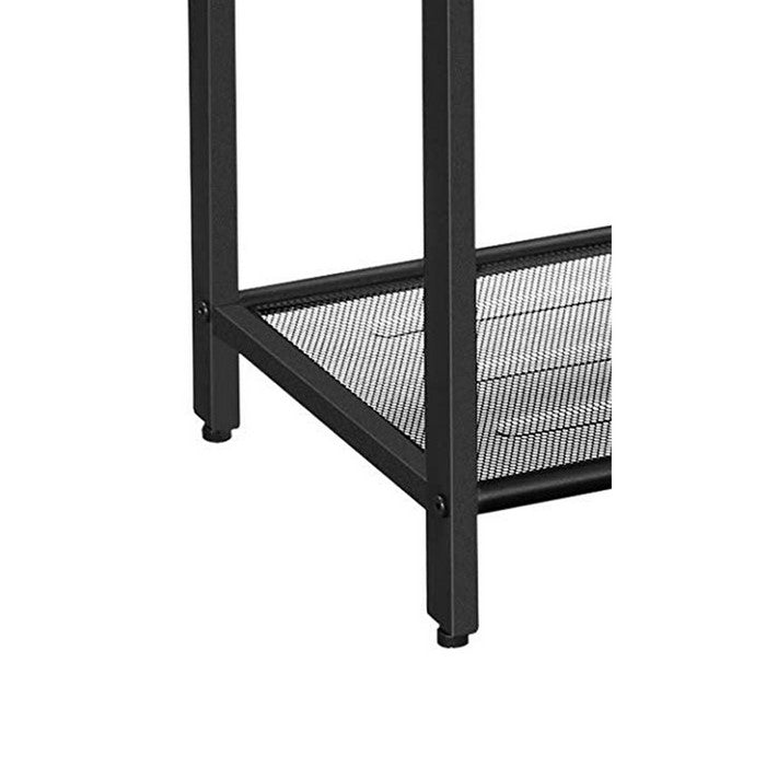 Wood and Metal Frame Side Table with Open Mesh Shelf, Brown and Black