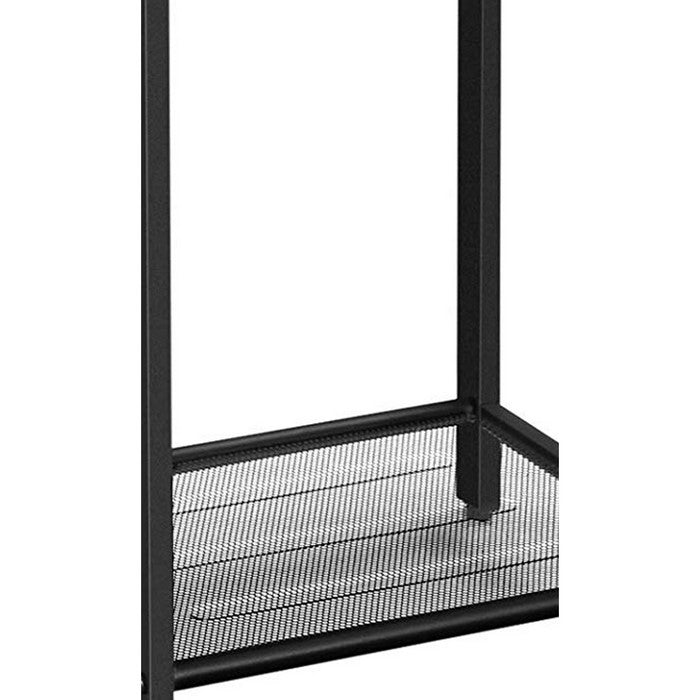 Wood and Metal Frame Side Table with Open Mesh Shelf, Brown and Black