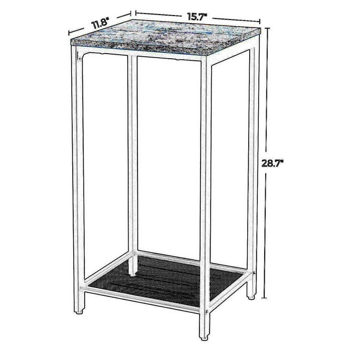 Wood and Metal Frame Side Table with Open Mesh Shelf, Brown and Black