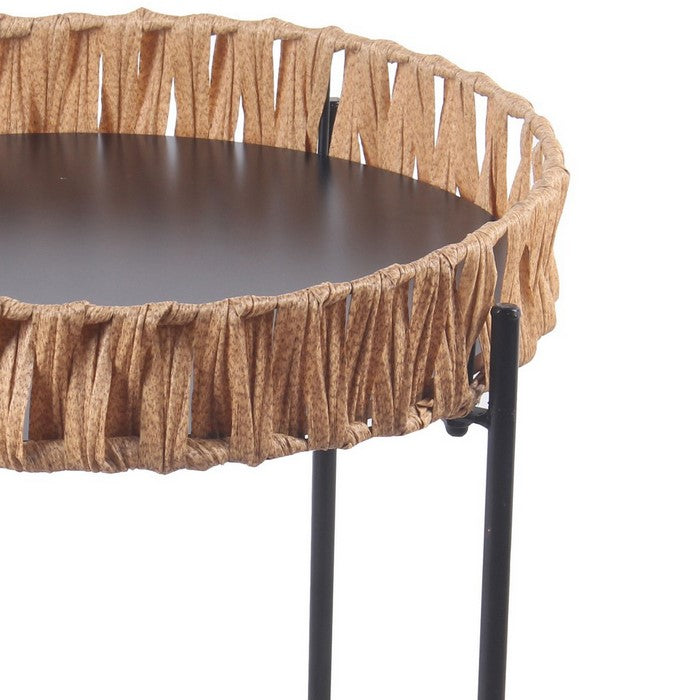 Round Accent Table with Tubular Legs and Cross Base, Small,Black and Brown