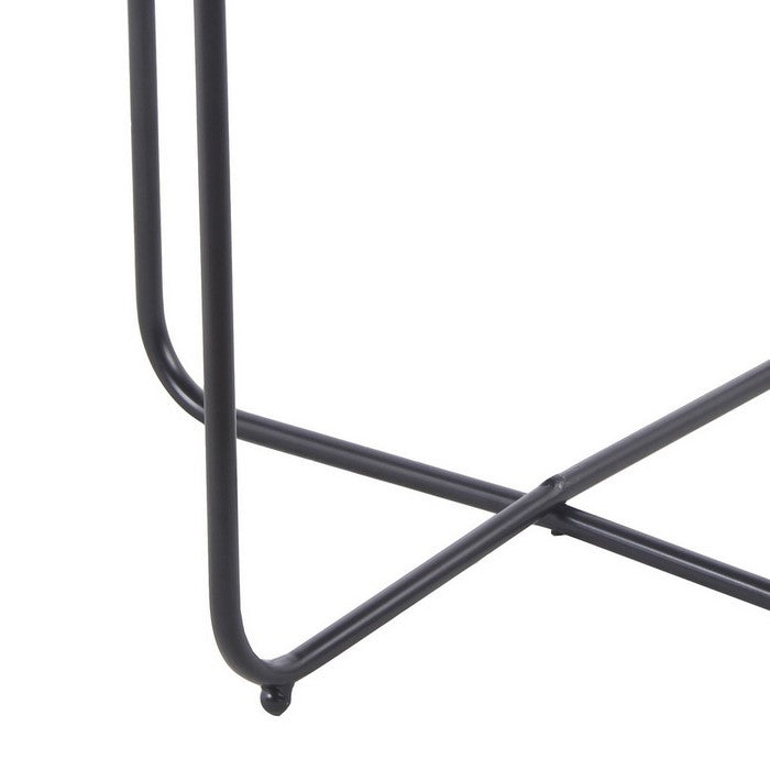 Round Accent Table with Tubular Legs and Cross Base, Small,Black and Brown