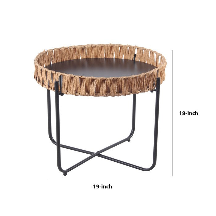 Round Accent Table with Tubular Legs and Cross Base, Small,Black and Brown