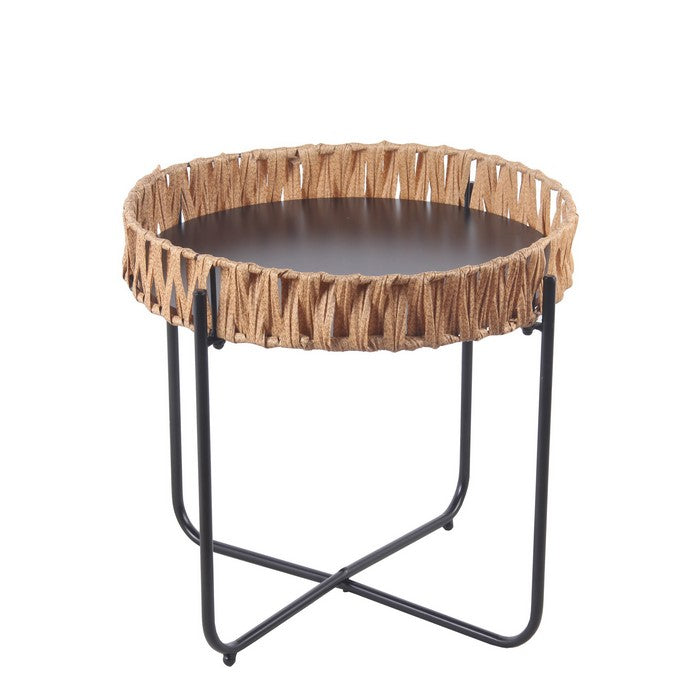 Round Accent Table with Tubular Legs and Cross Base, Small,Black and Brown