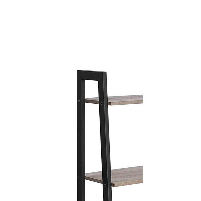 4 Tier Ladder Style Wood and Metal Frame Bookcase, Taupe Gray and Black