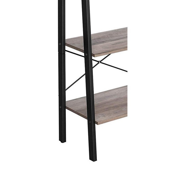 4 Tier Ladder Style Wood and Metal Frame Bookcase, Taupe Gray and Black