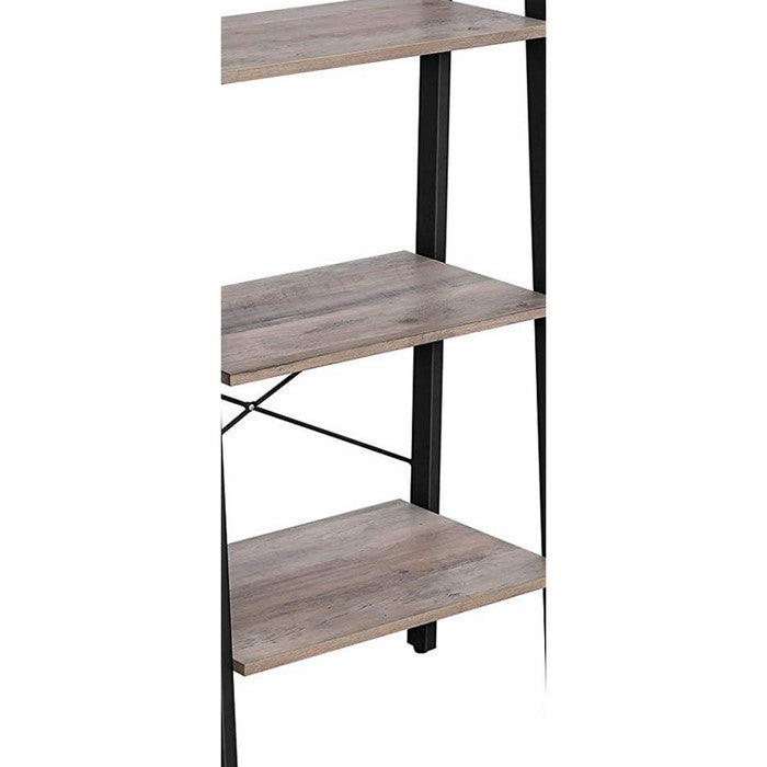 4 Tier Ladder Style Wood and Metal Frame Bookcase, Taupe Gray and Black