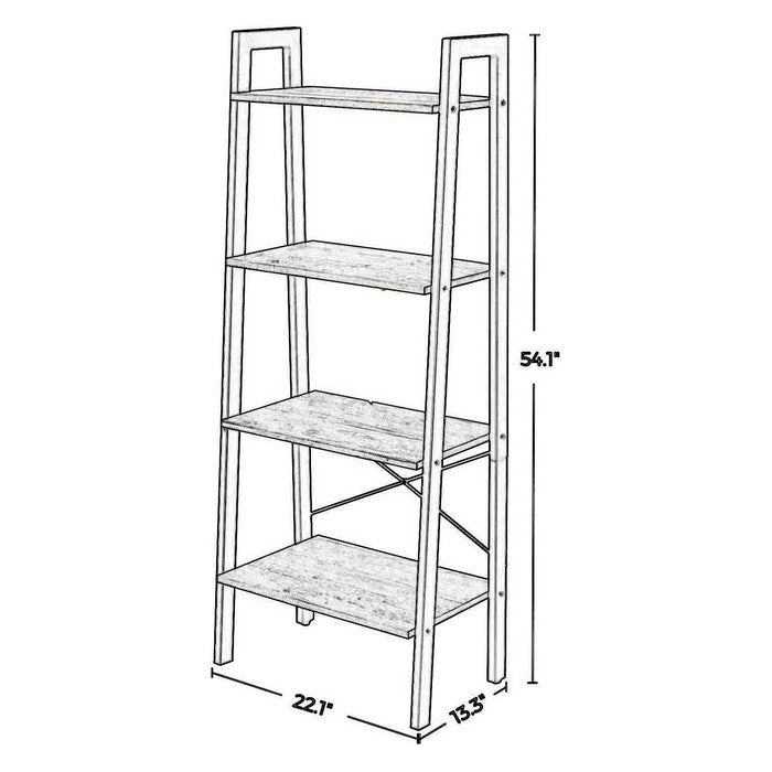 4 Tier Ladder Style Wood and Metal Frame Bookcase, Taupe Gray and Black