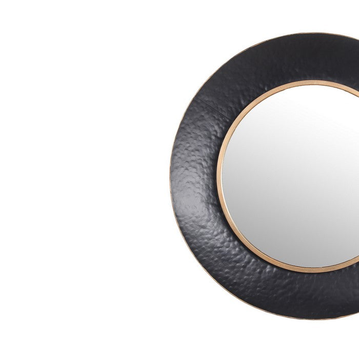 Metal Round Frame Wall Mirror with Gold Trim, Small, Black and Silver