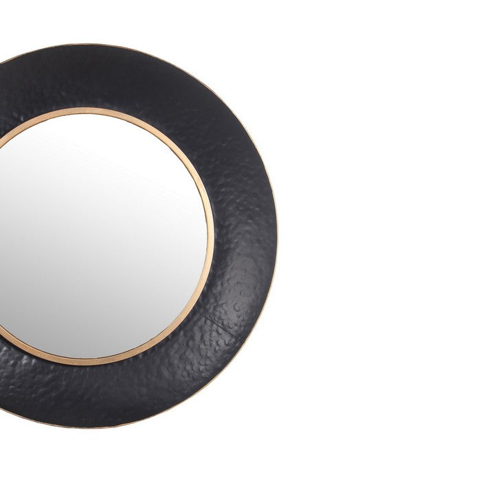 Metal Round Frame Wall Mirror with Gold Trim, Small, Black and Silver