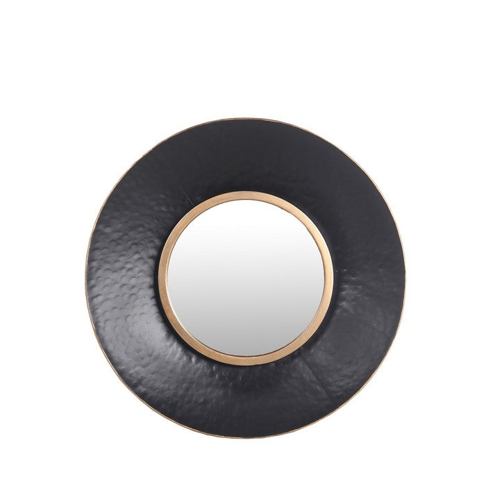 Metal Round Frame Wall Mirror with Gold Trim, Small, Black and Silver