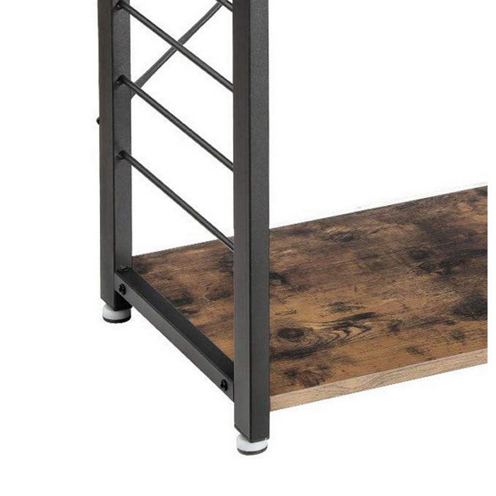 Wood and Metal Bakers Rack with 4 Shelves and Wire Basket, Brown and Black