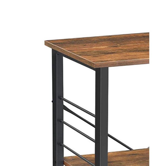 3 Tier Wood and Metal Kitchen Cart with Casters, Rustic Brown and Black