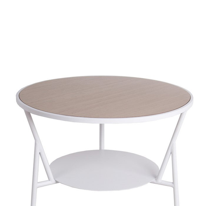 Industrial Round Accent Table with Metal Tubular Base,Small,White and Brown
