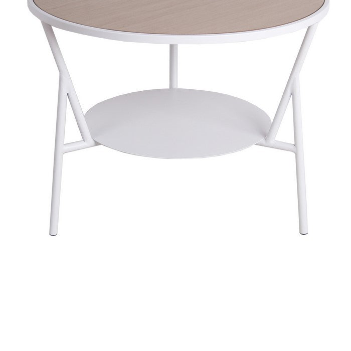 Industrial Round Accent Table with Metal Tubular Base,Small,White and Brown