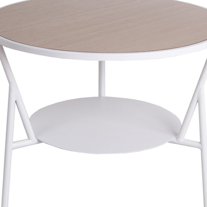 Industrial Round Accent Table with Metal Tubular Base,Small,White and Brown