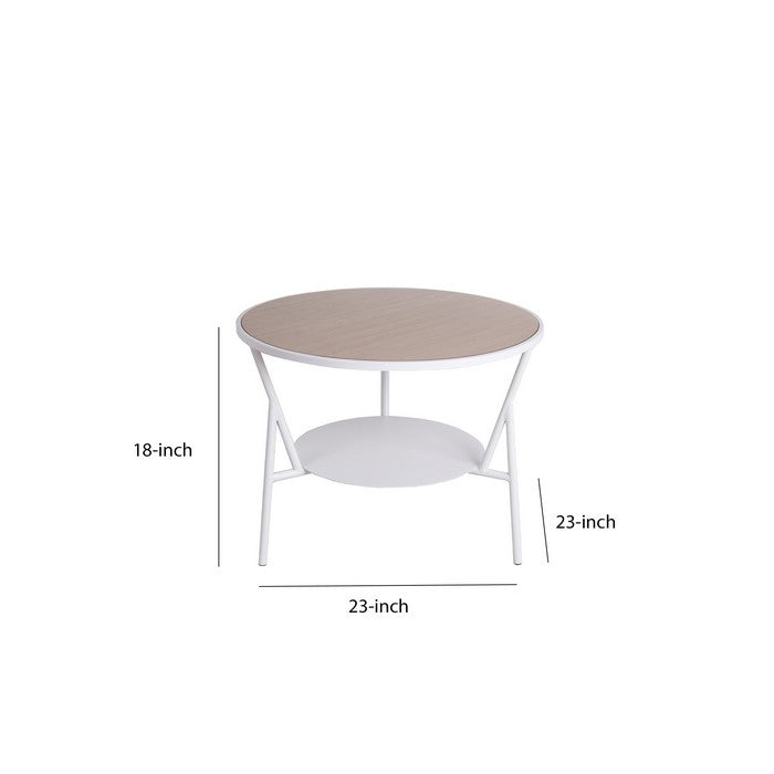 Industrial Round Accent Table with Metal Tubular Base,Small,White and Brown