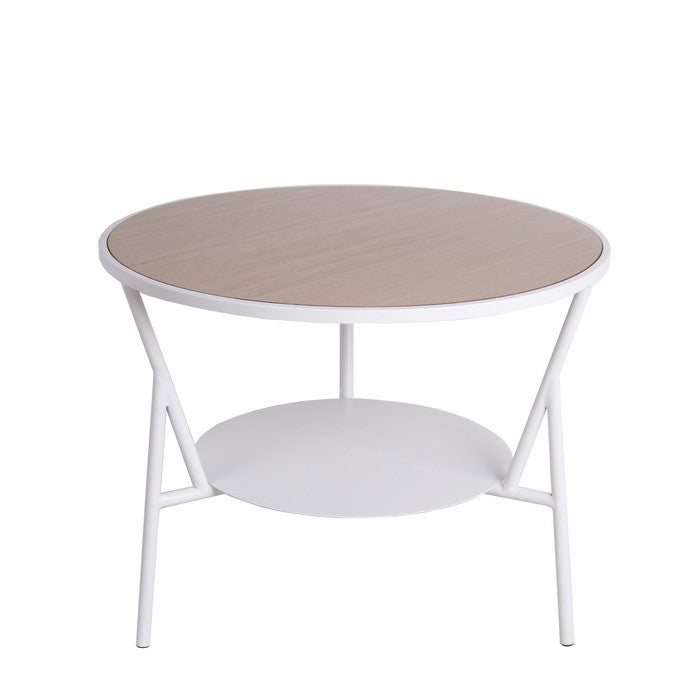 Industrial Round Accent Table with Metal Tubular Base,Small,White and Brown