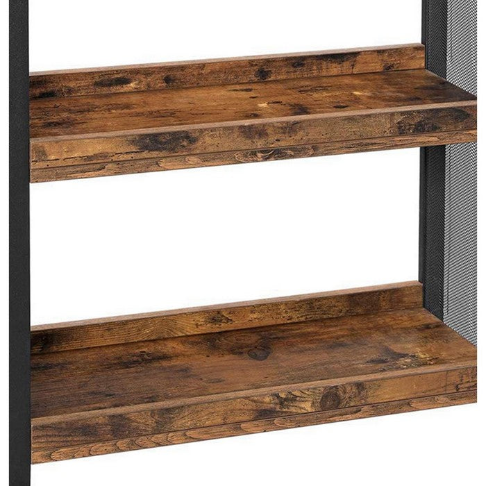 3 Tier Wood and Metal Kitchen Cart with Mesh Side Panel, Brown and Black