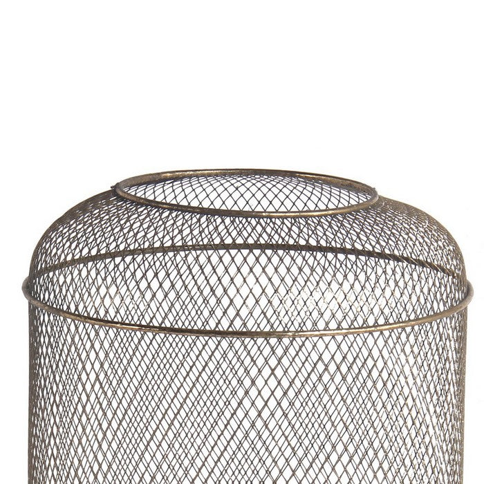 Wire Mesh Cylindrical Metal Lantern with Glass Hurricane,Large,Antique Gold