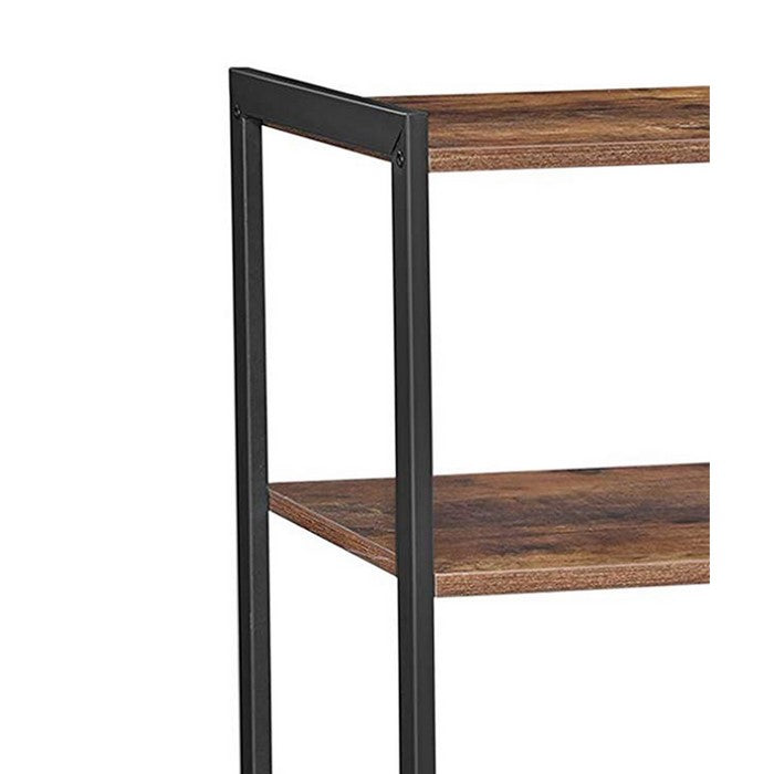 2 Mesh Basket and 6 Hooks Wood and Metal Frame Bakers Rack, Brown and Black
