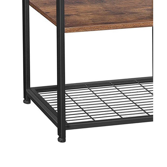 2 Mesh Basket and 6 Hooks Wood and Metal Frame Bakers Rack, Brown and Black
