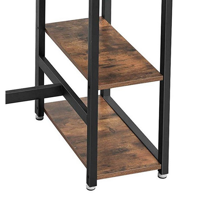 Wood and Metal Frame Bar Counter with 3 Shelves, Rustic Brown and Black