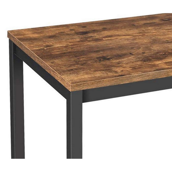 Wooden Top Writing Desk with Tubular Metal Legs, Rustic Brown and Black