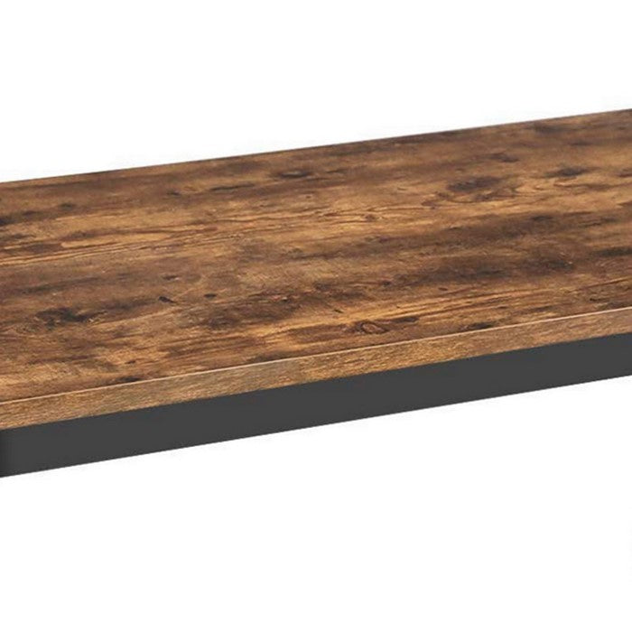 Wooden Top Writing Desk with Tubular Metal Legs, Rustic Brown and Black