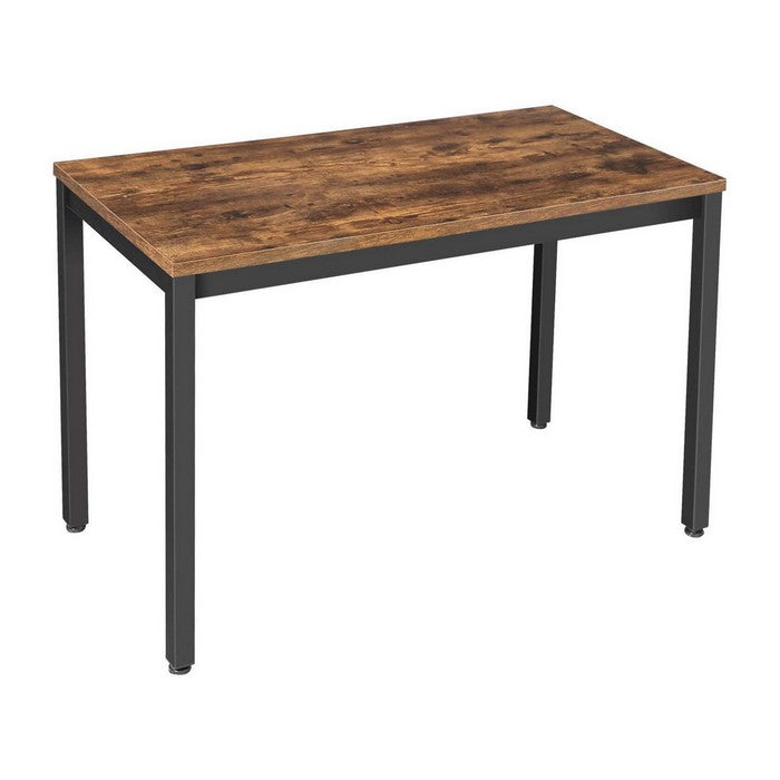 Wooden Top Writing Desk with Tubular Metal Legs, Rustic Brown and Black