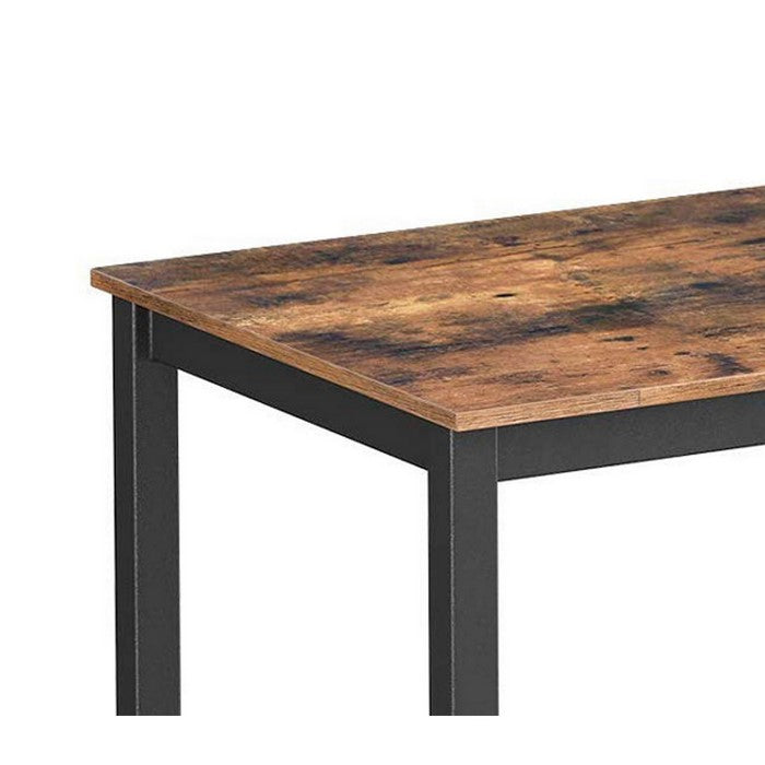 Rectangular Wooden Top Dining Table with Metal Frame, Rustic Brown and Black