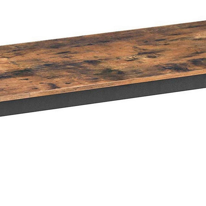 Rectangular Wooden Top Dining Table with Metal Frame, Rustic Brown and Black