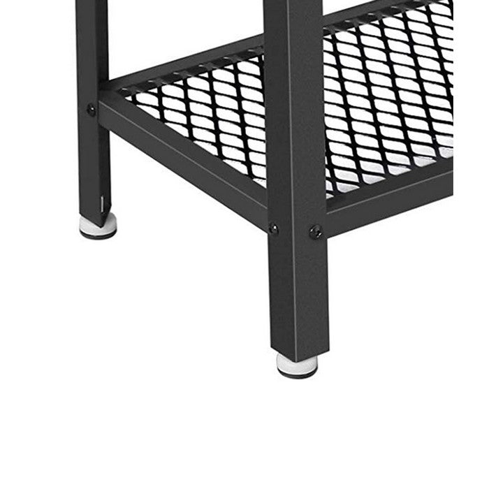 Wood and Metal Frame Side Table with 2 Open Mesh Shelves, Brown and Black