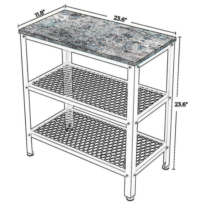 Wood and Metal Frame Side Table with 2 Open Mesh Shelves, Brown and Black