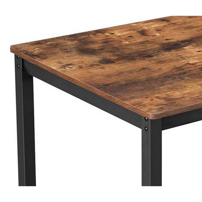 Rectangular Wooden Dining Table with Metal Frame, Rustic Brown and Black