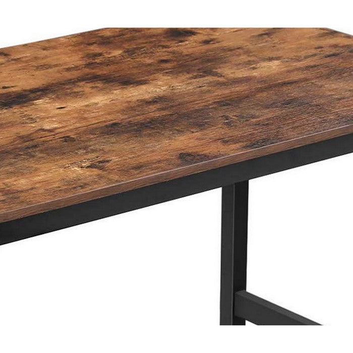 Rectangular Wooden Dining Table with Metal Frame, Rustic Brown and Black
