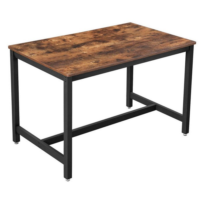 Rectangular Wooden Dining Table with Metal Frame, Rustic Brown and Black