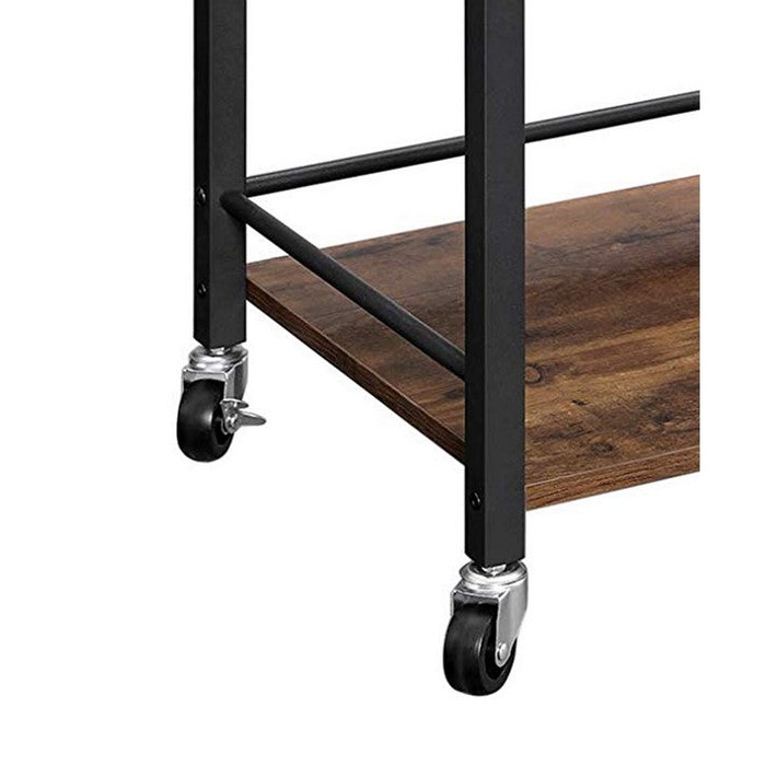 Tray Top Wooden Kitchen Cart with 2 Shelves and Casters, Brown and Black