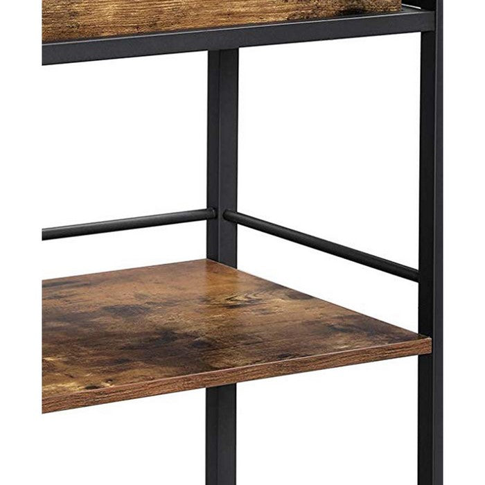 Tray Top Wooden Kitchen Cart with 2 Shelves and Casters, Brown and Black