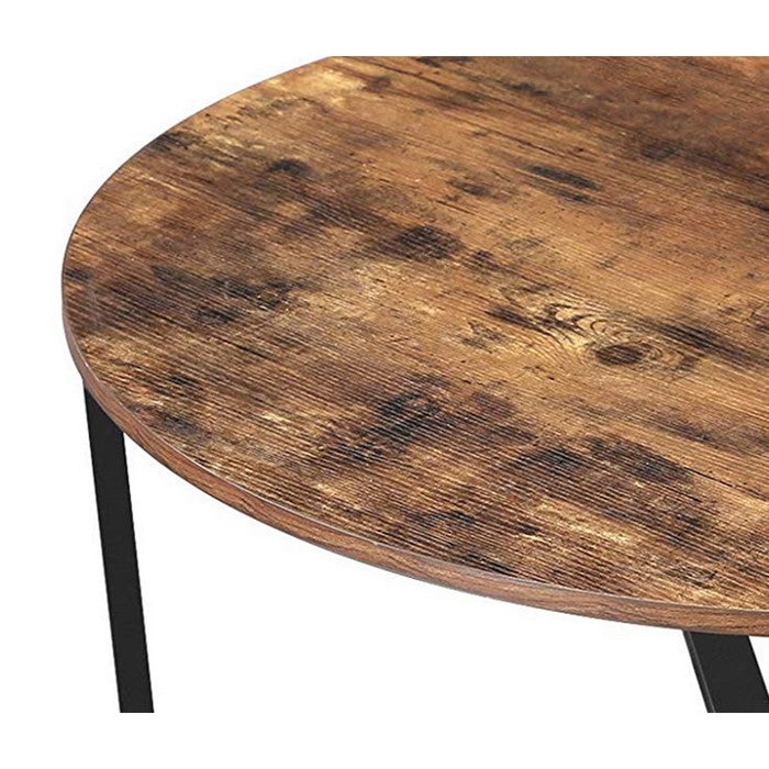 Round Wood Top Metal Frame Coffee Table with Tubular Legs, Brown and Black