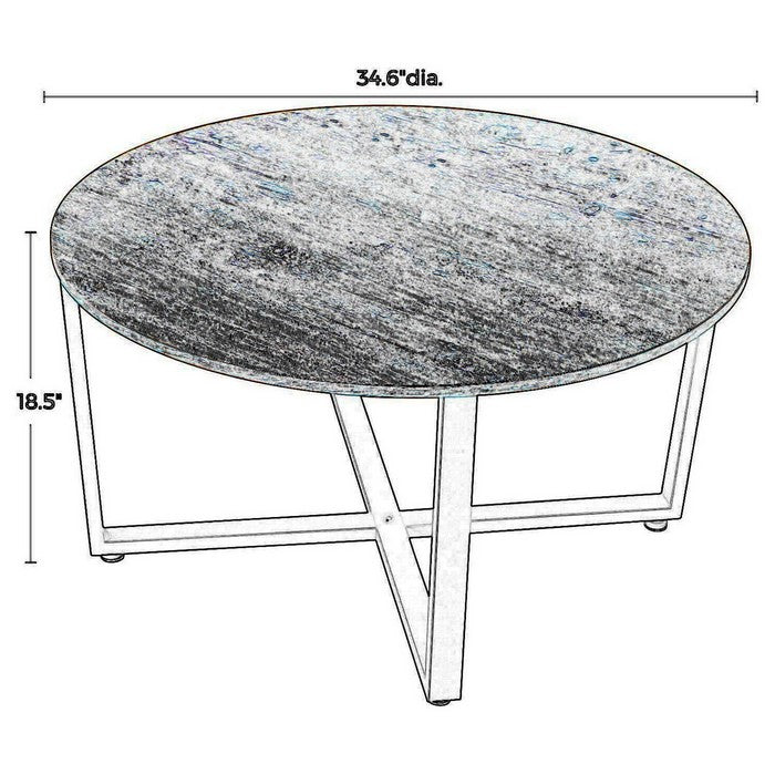 Round Wood Top Metal Frame Coffee Table with Tubular Legs, Brown and Black