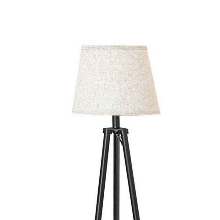 Tapered Drum Shade Floor Lamp with 2 Open Shelves, White and Black