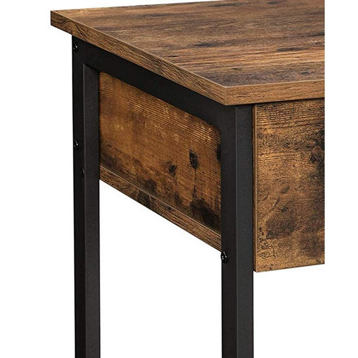 Wood and Metal Frame Nightstand with 1 Drawer and Shelf, Brown and Black