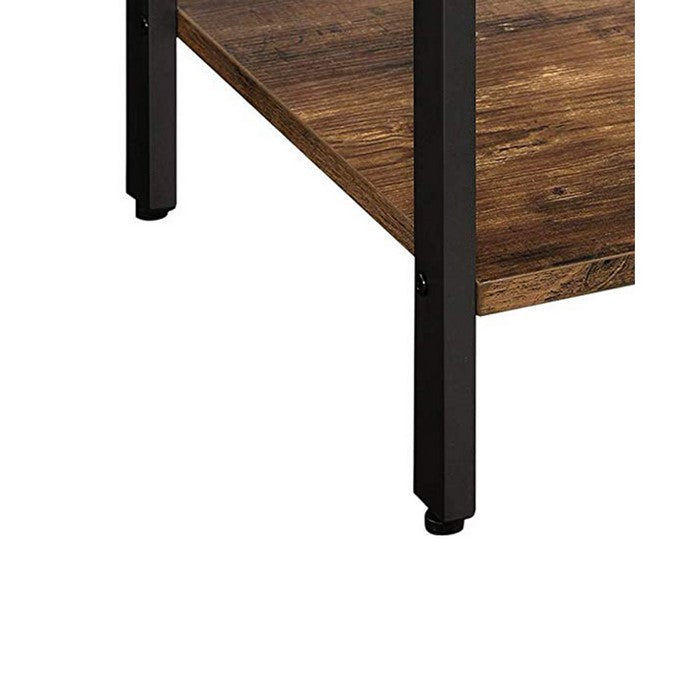 Wood and Metal Frame Nightstand with 1 Drawer and Shelf, Brown and Black