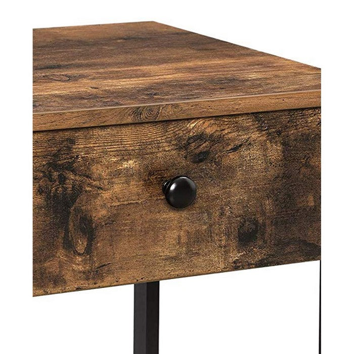 Wood and Metal Frame Nightstand with 1 Drawer and Shelf, Brown and Black